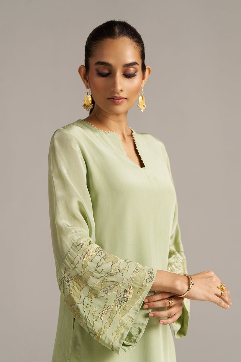 Celadon Green And Beige Crepe Silk Co-ord Set