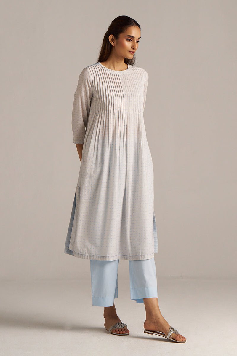 Baby Blue and Off-White Dotted Print Co-ord Set