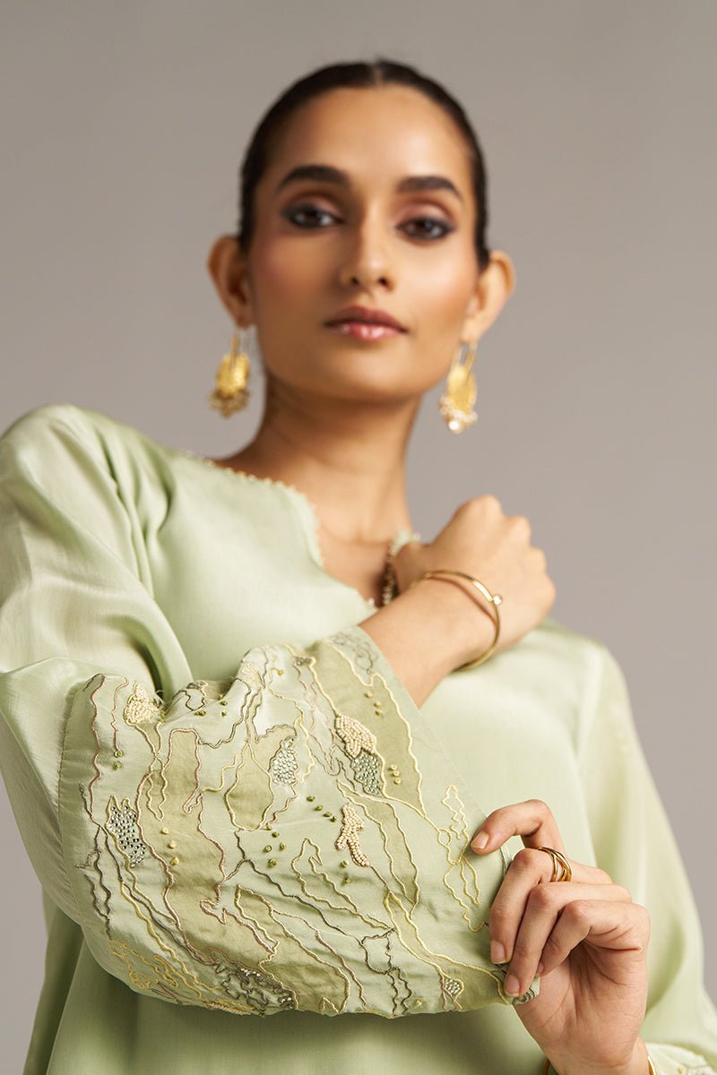 Celadon Green And Beige Crepe Silk Co-ord Set