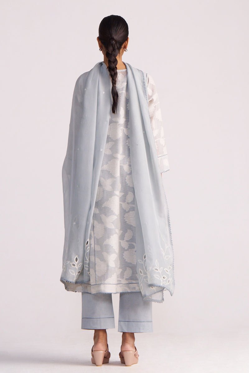 Grey Woven Pheran Kurta Set