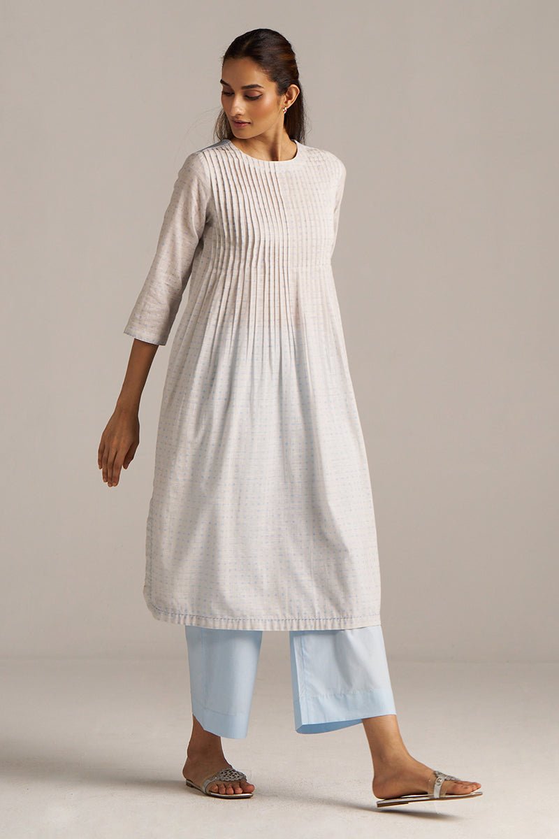 Baby Blue and Off-White Dotted Print Co-ord Set