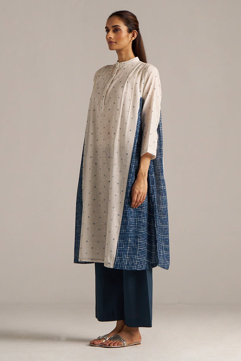 Off-White and Indigo Blue Linen Co-ord Set