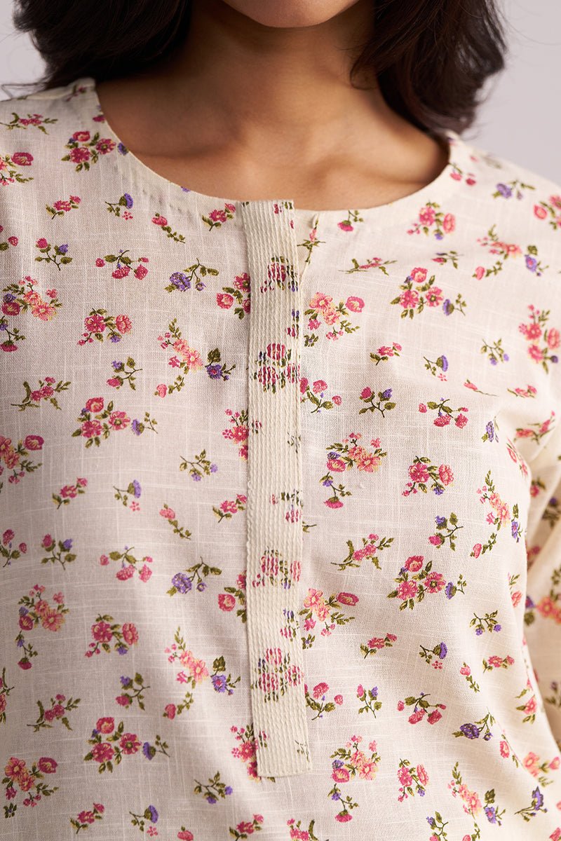 Cream and Pink Tiny Floral Hand-Print Co-ord Set