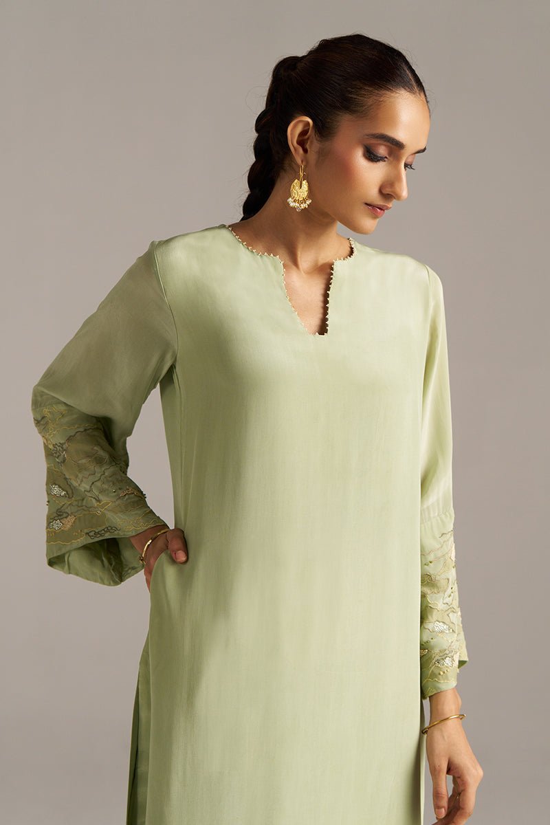 Celadon Green And Beige Crepe Silk Co-ord Set