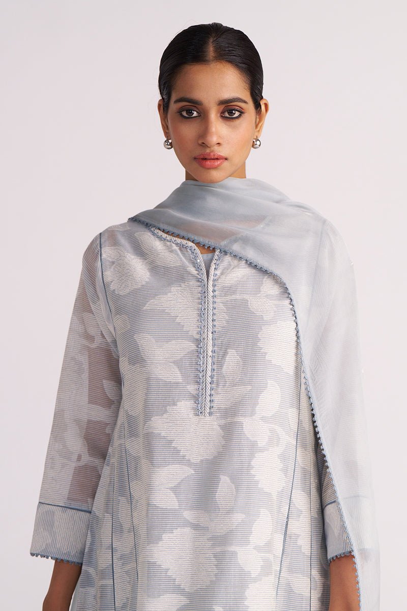 Grey Woven Pheran Kurta Set