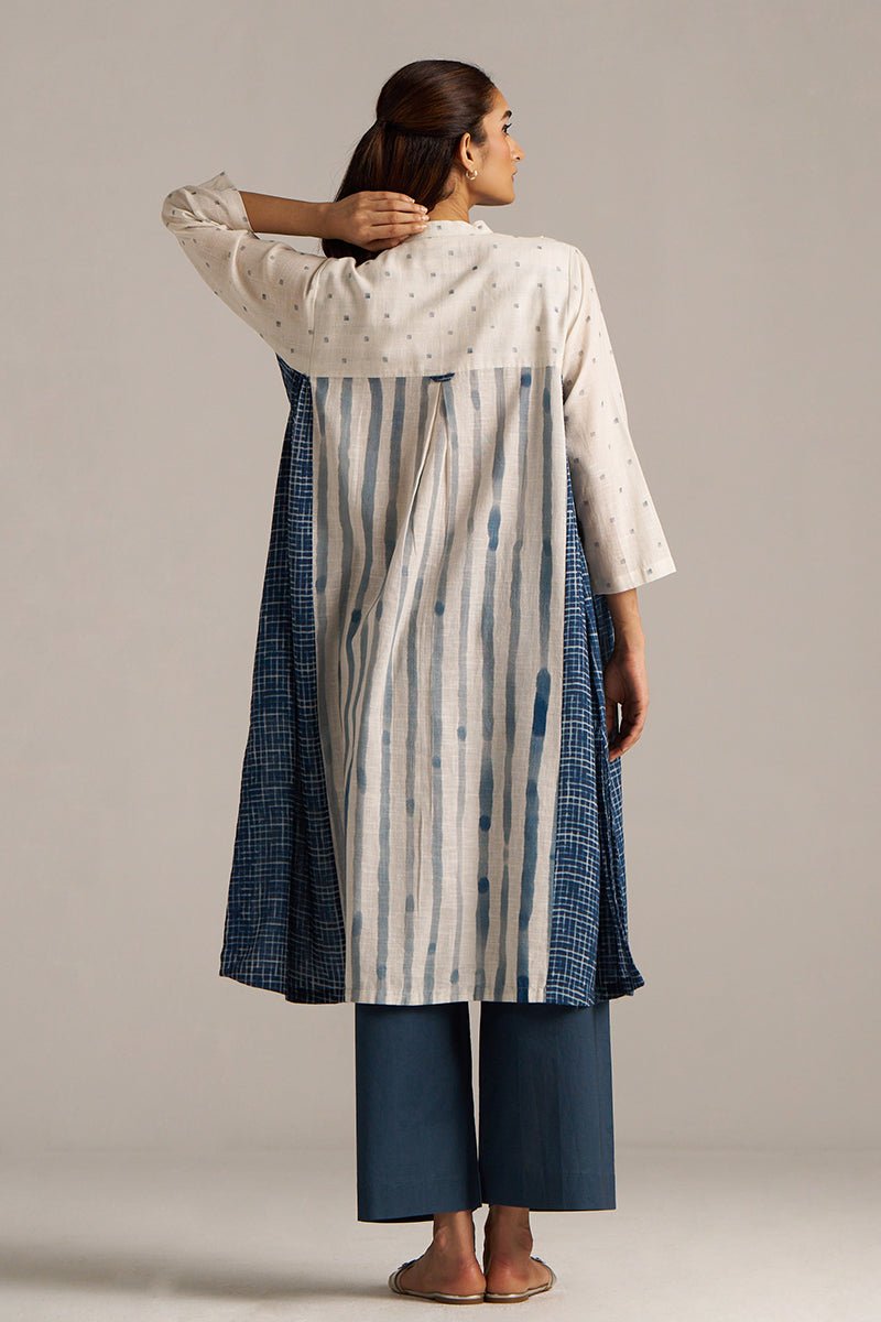 Off-White and Indigo Blue Linen Co-ord Set