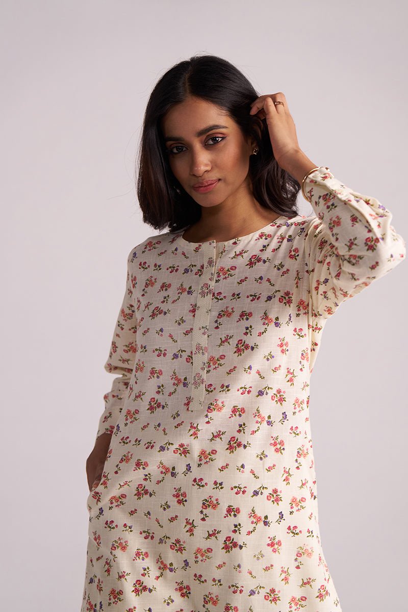 Cream and Pink Tiny Floral Hand-Print Co-ord Set