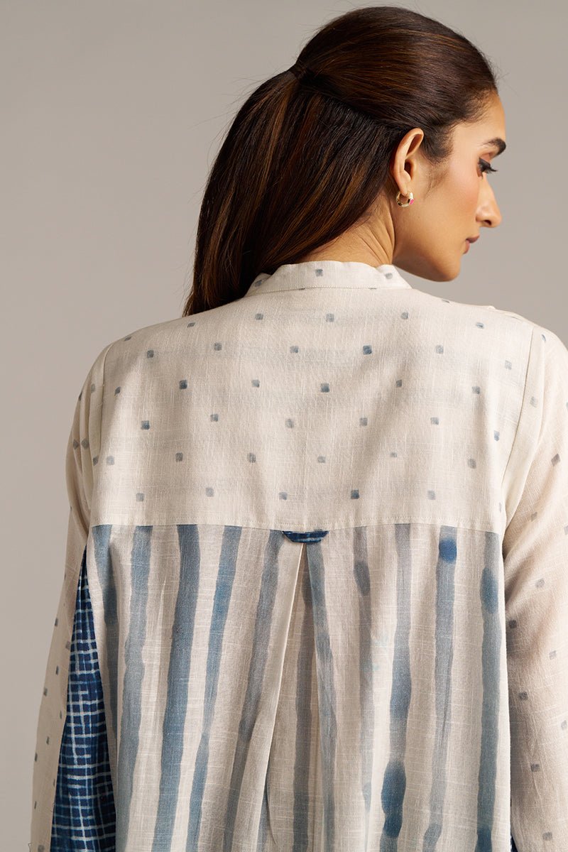 Off-White and Indigo Blue Linen Co-ord Set