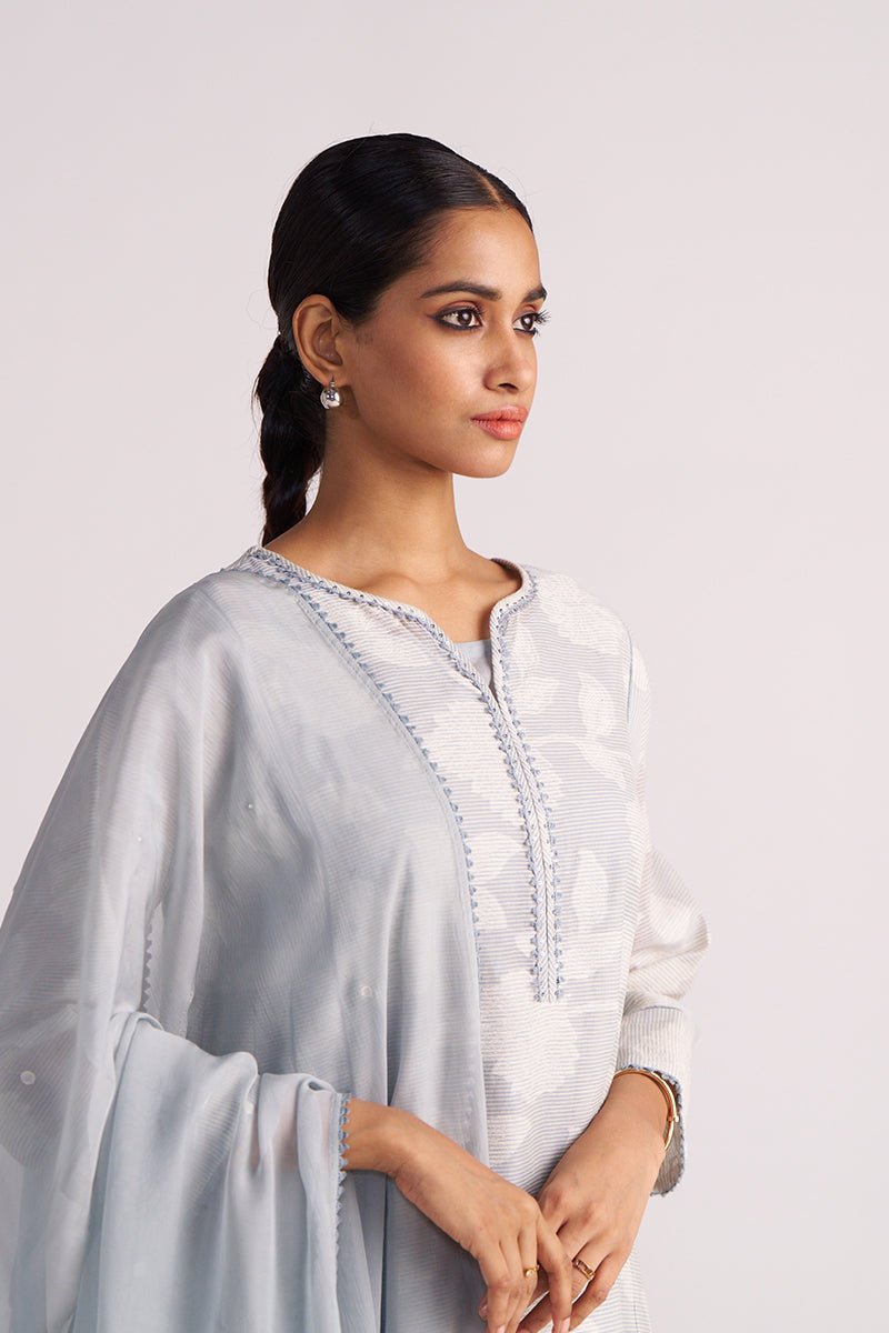 Grey Woven Pheran Kurta Set