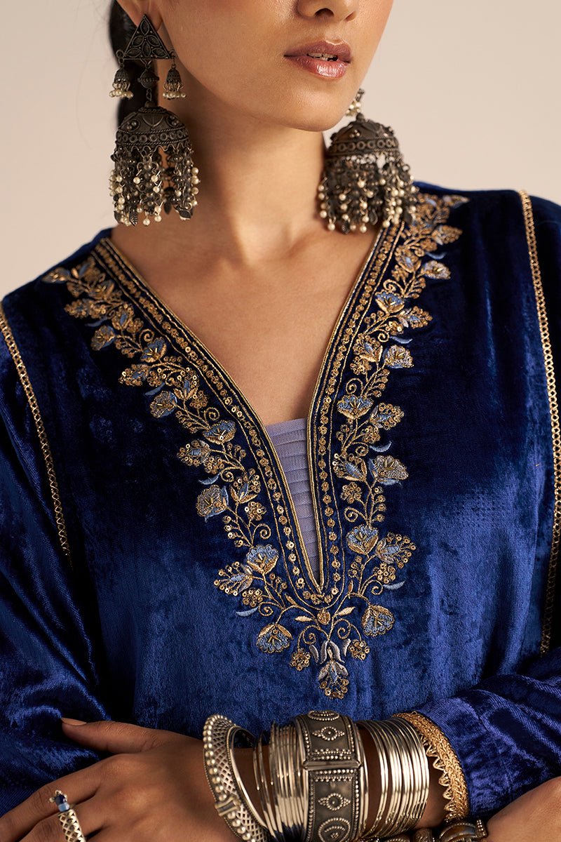 Monaco-Blue Velvet Festive Co-ord Set