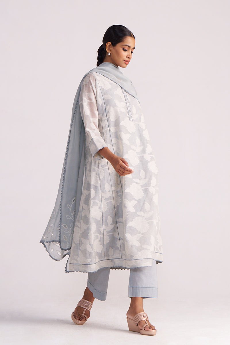 Grey Woven Pheran Kurta Set