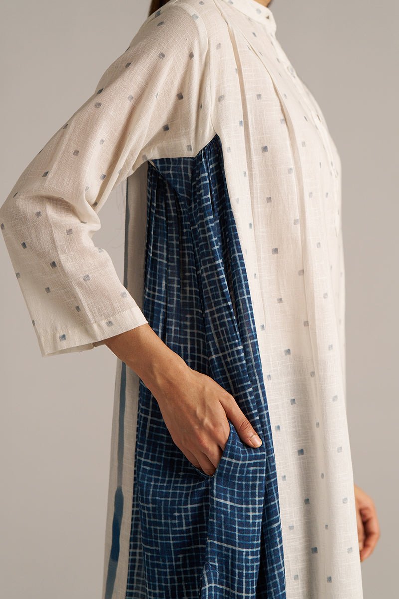 Off-White and Indigo Blue Linen Co-ord Set