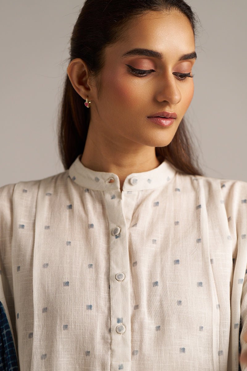 Off-White and Indigo Blue Linen Co-ord Set