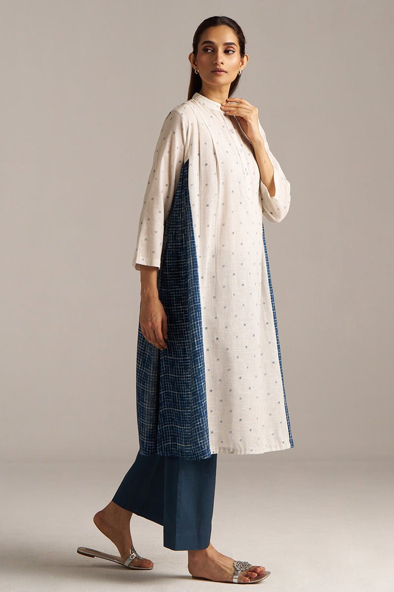 Off-White and Indigo Blue Linen Co-ord Set