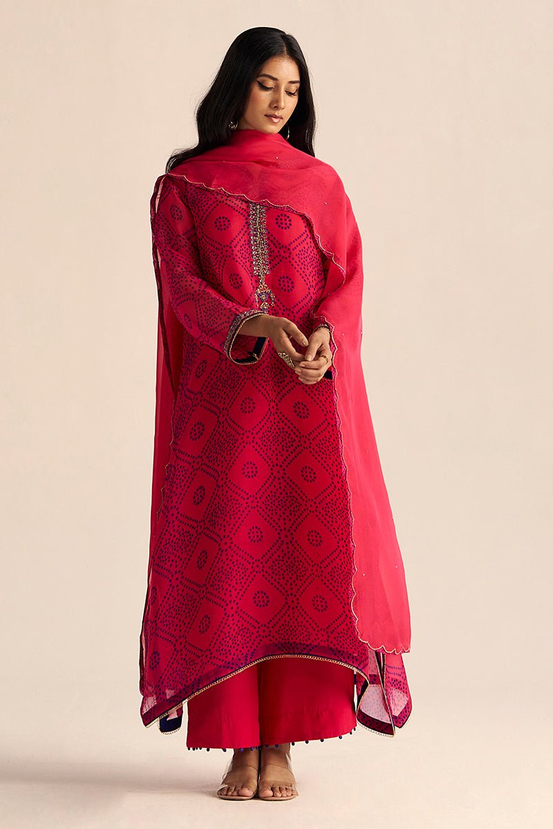 Beetroot Purple Kora Silk Bandhani Kurta Set