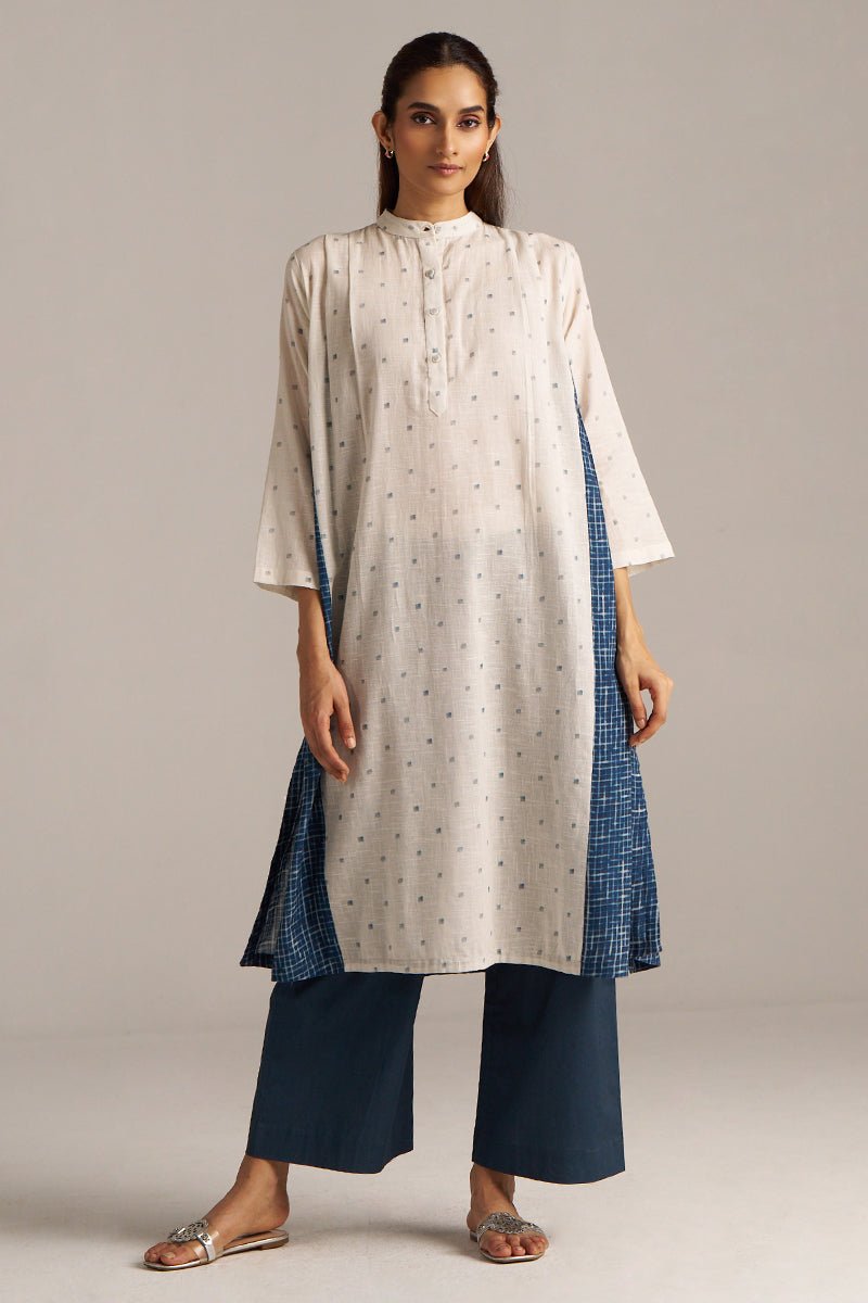 Off-White and Indigo Blue Linen Co-ord Set