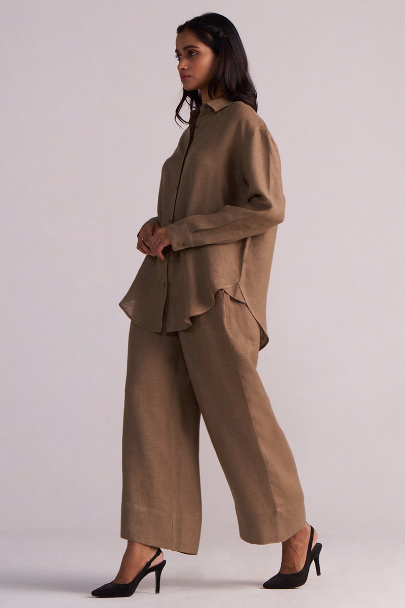 Woodsmoke Brown Pure Linen Co-ord Set