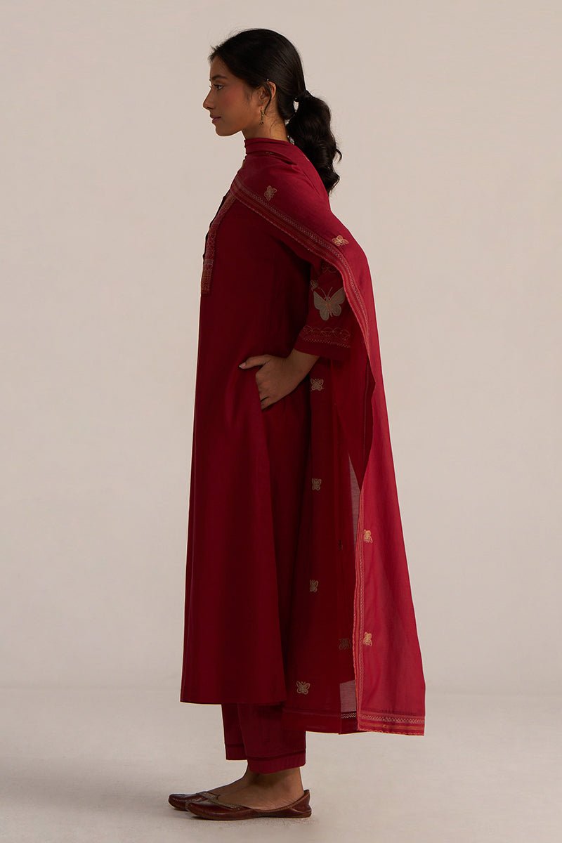 Maroon Embroidery Kurta Set