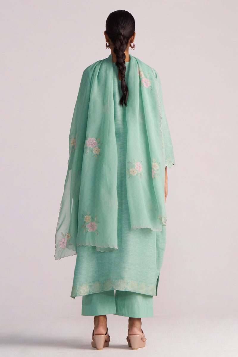 Dusty Jade Green Woven Silk Kurta Set