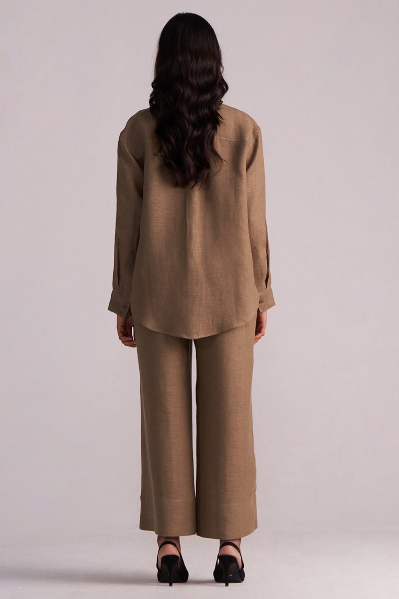 Woodsmoke Brown Pure Linen Co-ord Set