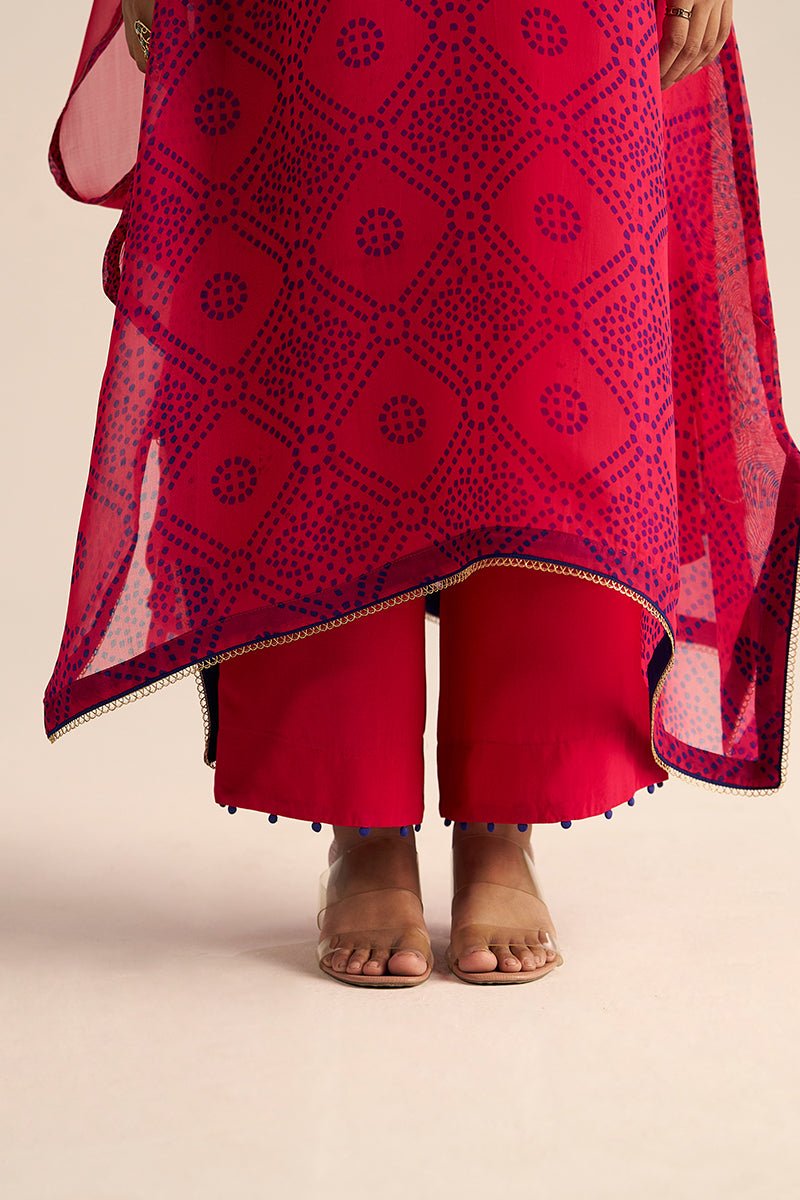 Beetroot Purple Kora Silk Bandhani Kurta Set