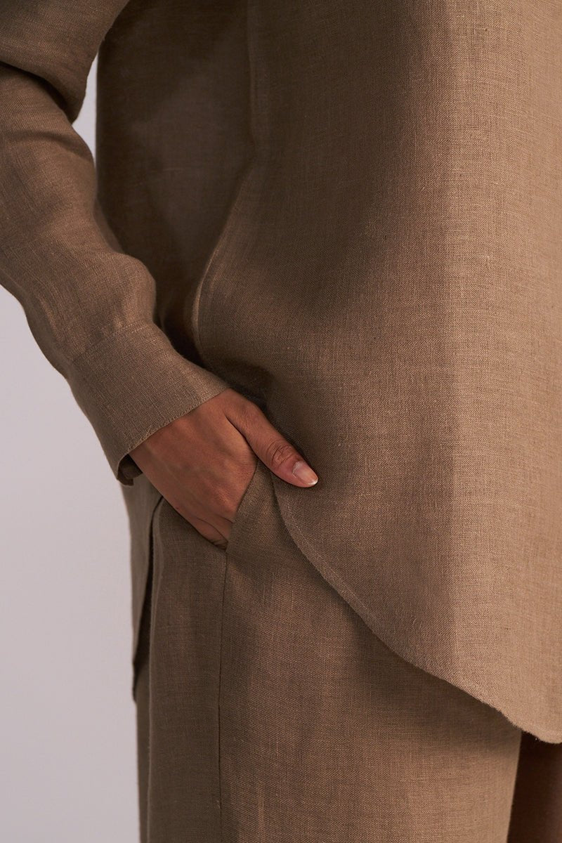 Woodsmoke Brown Pure Linen Co-ord Set