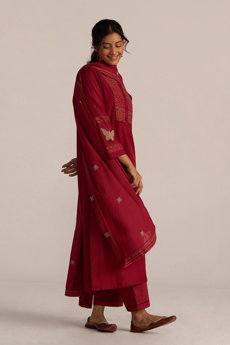 Maroon Embroidery Kurta Set