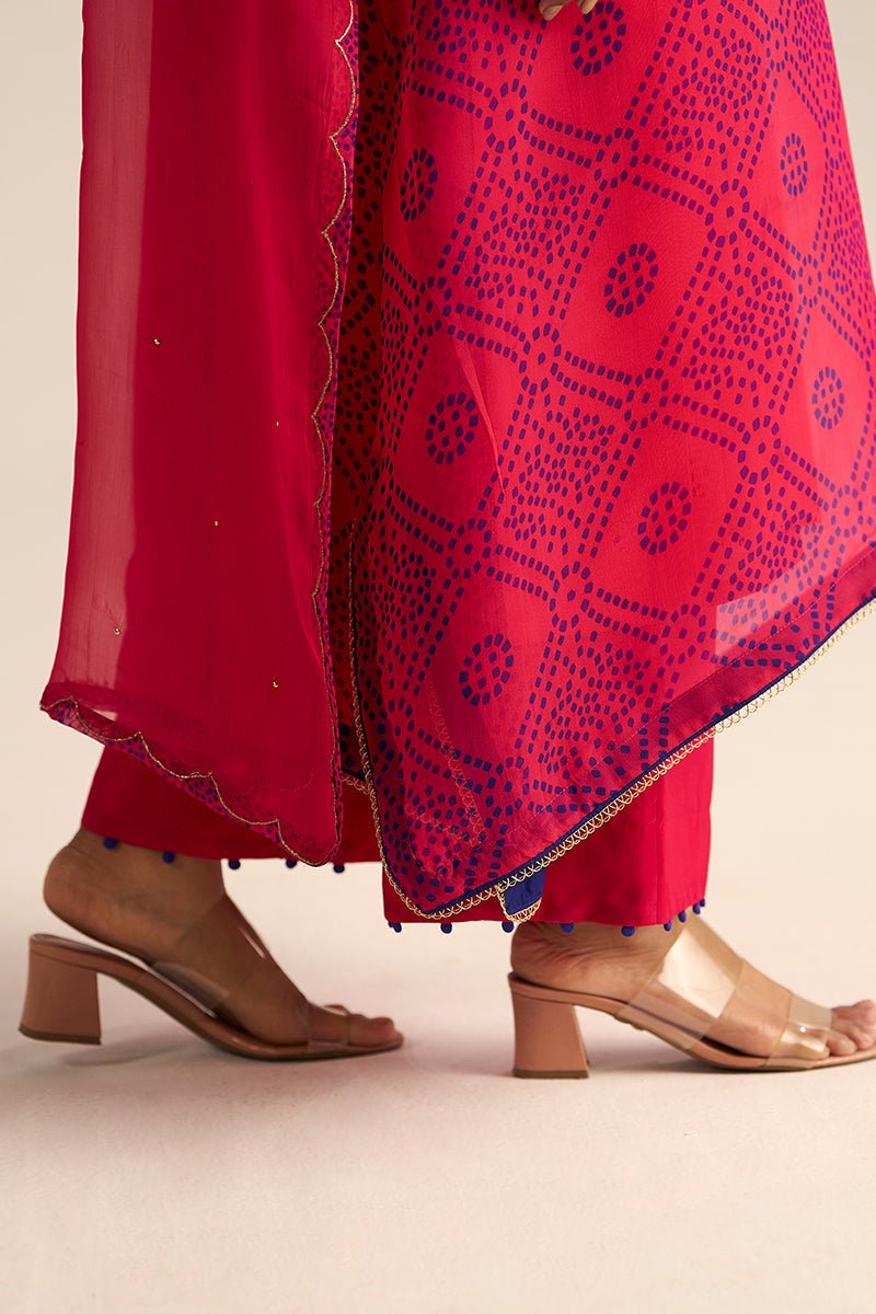 Beetroot Purple Kora Silk Bandhani Kurta Set