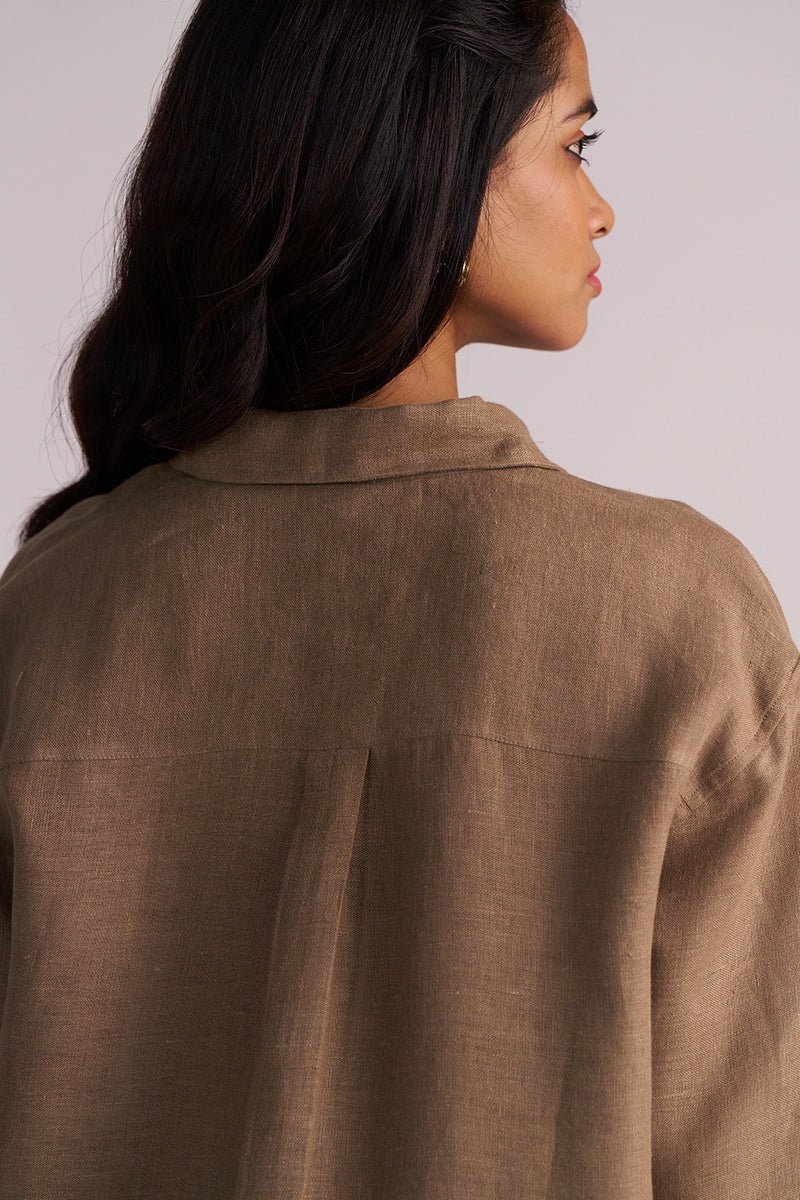 Woodsmoke Brown Pure Linen Co-ord Set