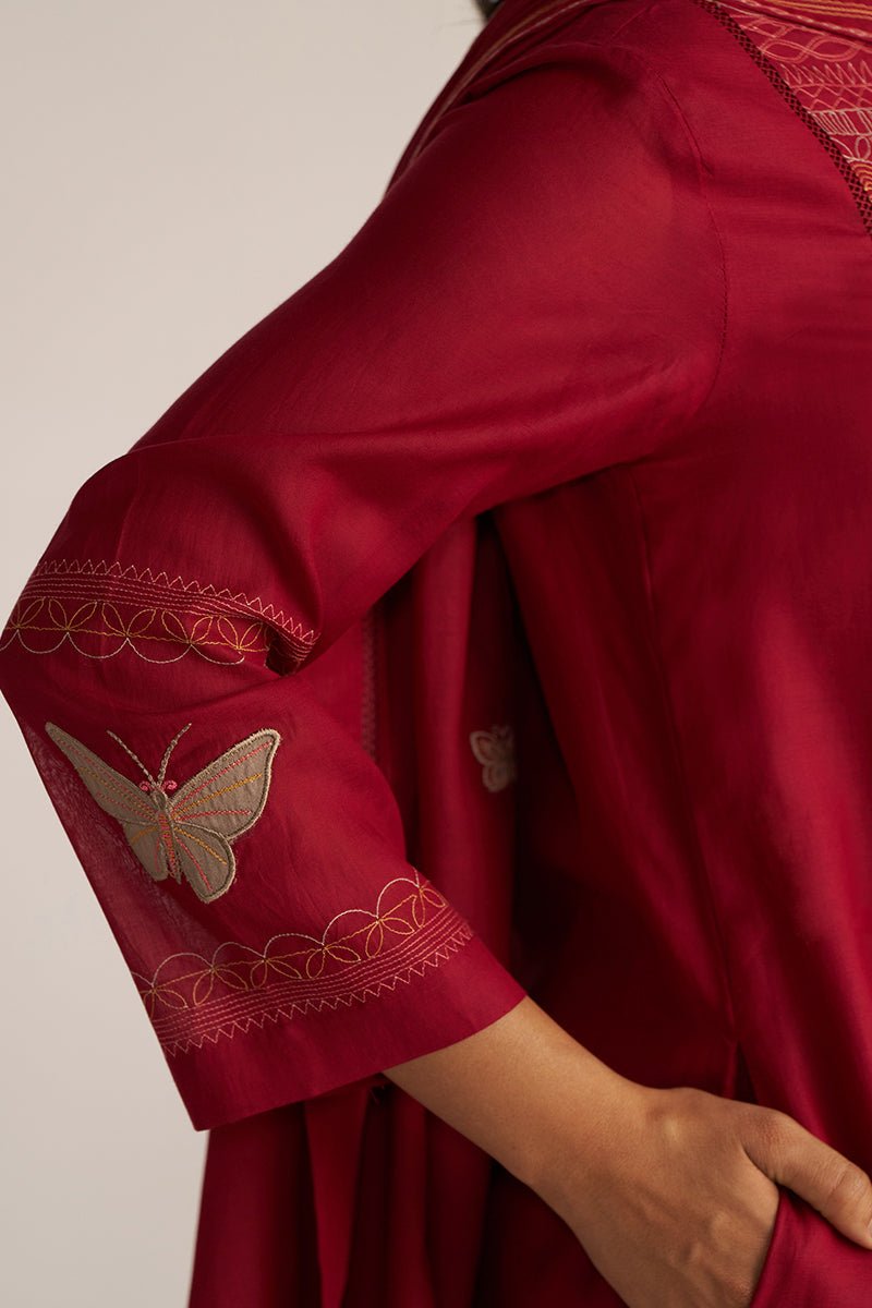 Maroon Embroidery Kurta Set
