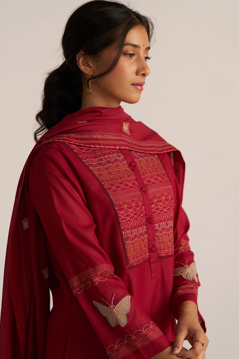Maroon Embroidery Kurta Set