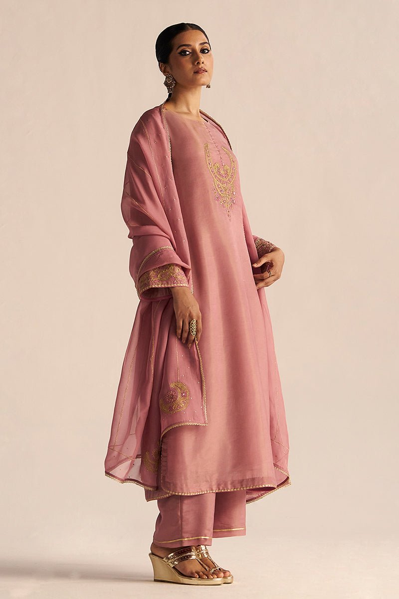 Nostalgia Rose Tissue Silk Festive Kurta Set