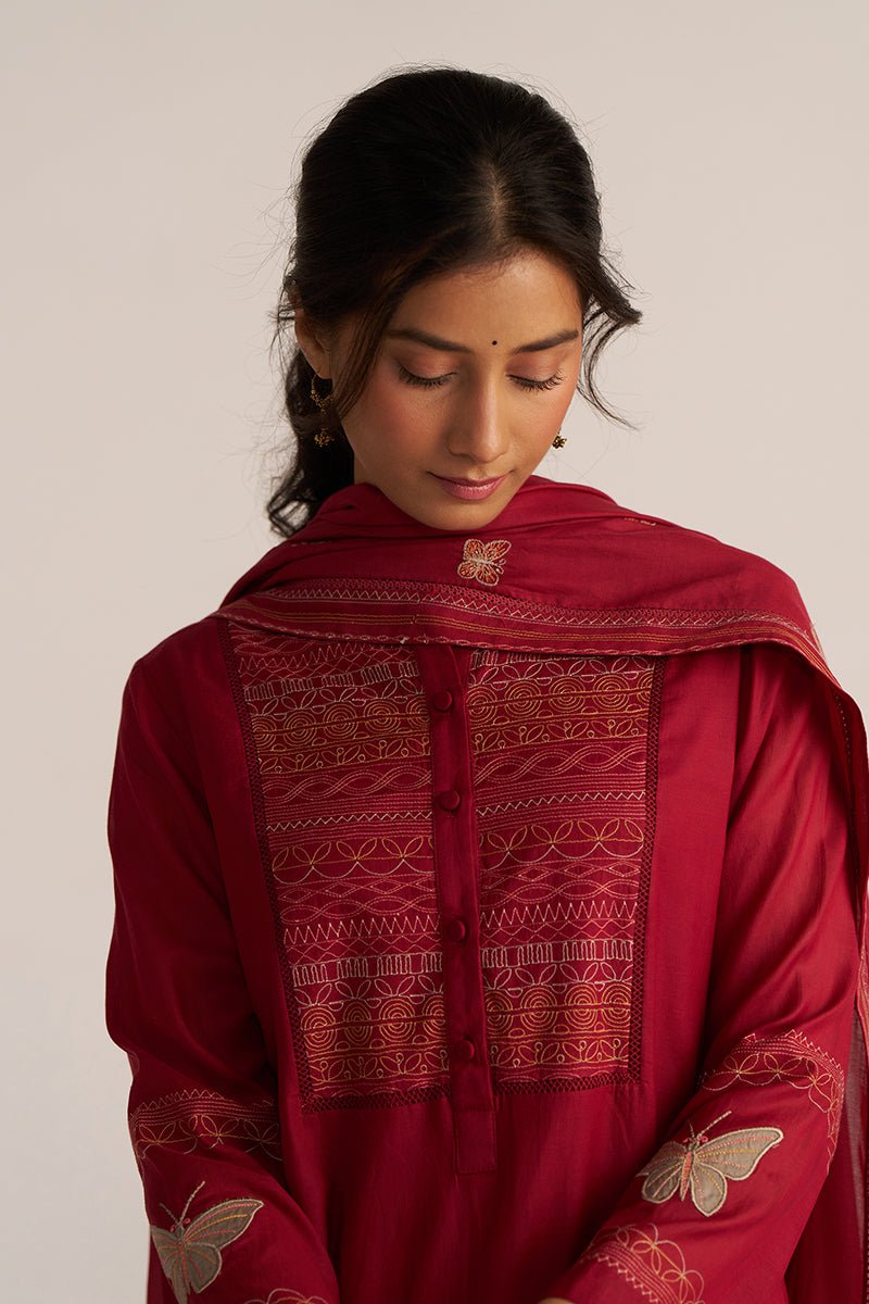 Maroon Embroidery Kurta Set