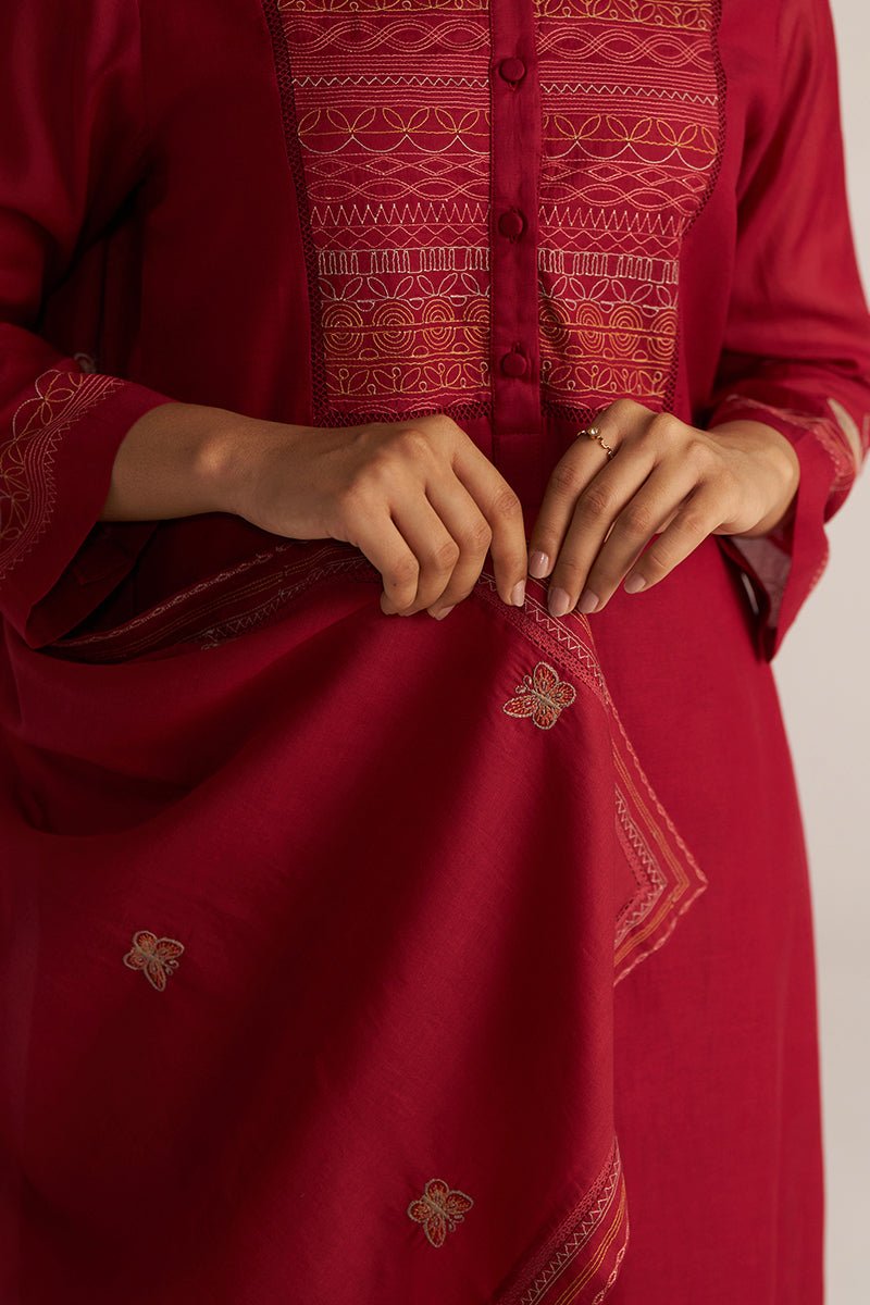 Maroon Embroidery Kurta Set