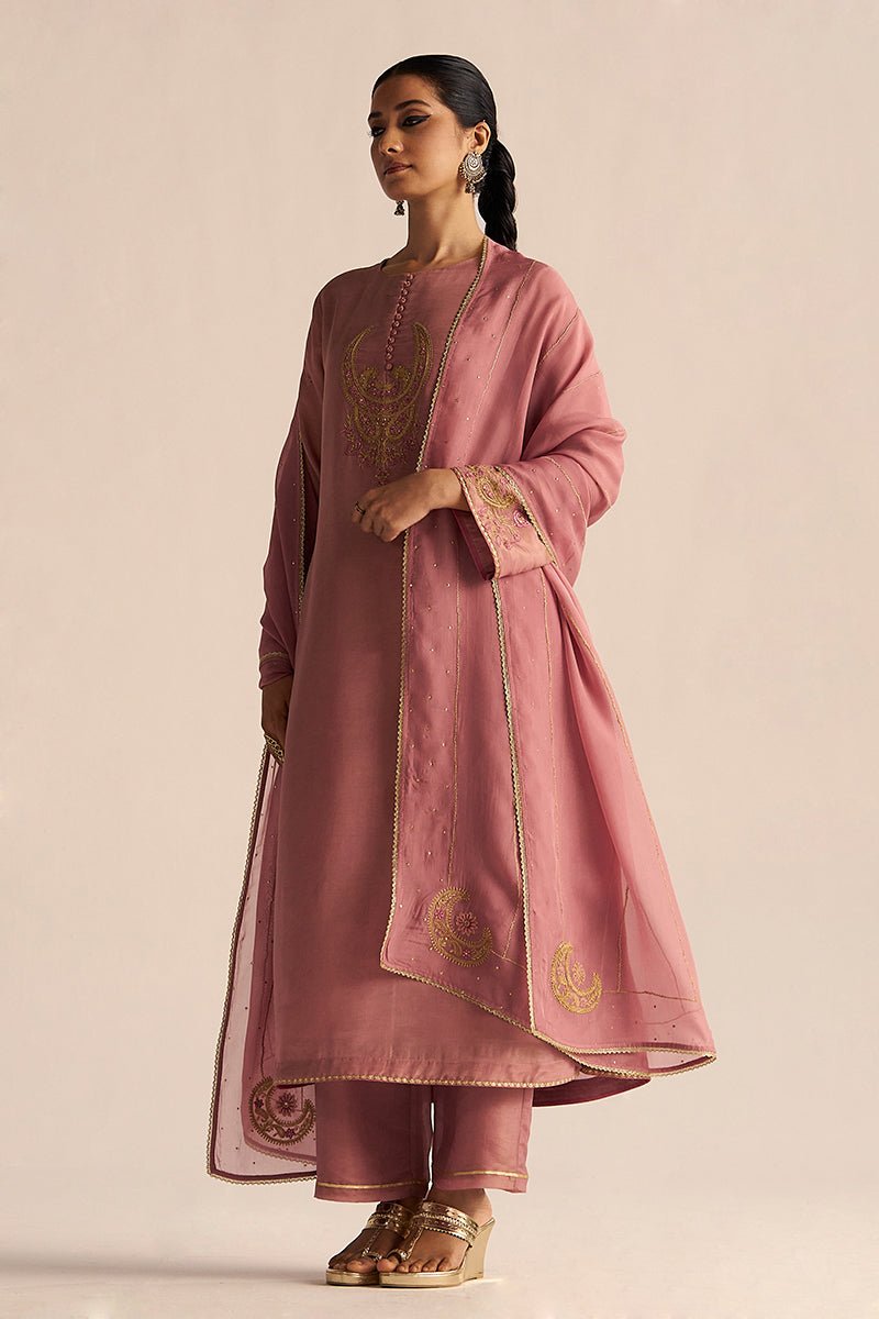Nostalgia Rose Tissue Silk Festive Kurta Set