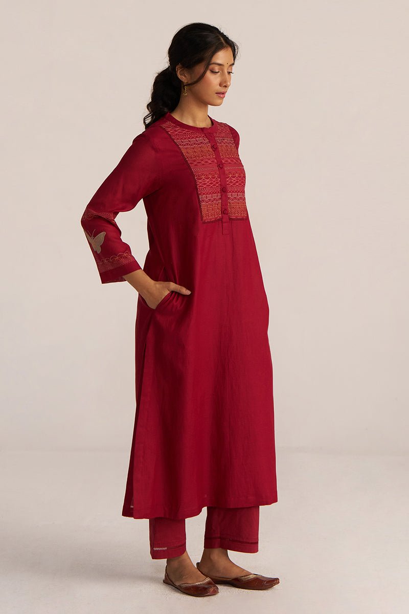 Maroon Embroidery Kurta Set