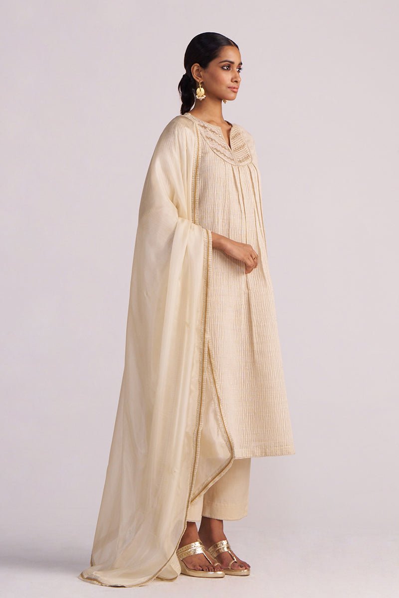 Beige Woven Kurta Set