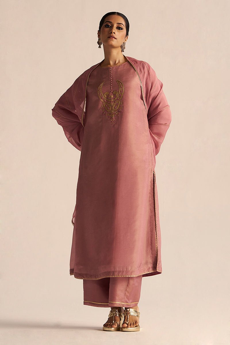Nostalgia Rose Tissue Silk Festive Kurta Set