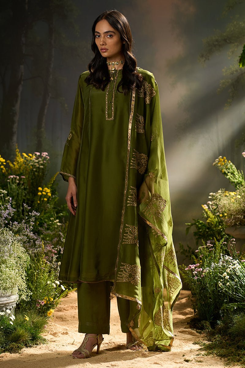 Mehandi Green Silk Festive Kurta Set