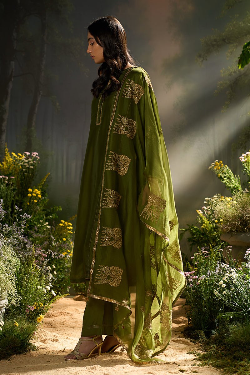 Mehandi Green Silk Festive Kurta Set