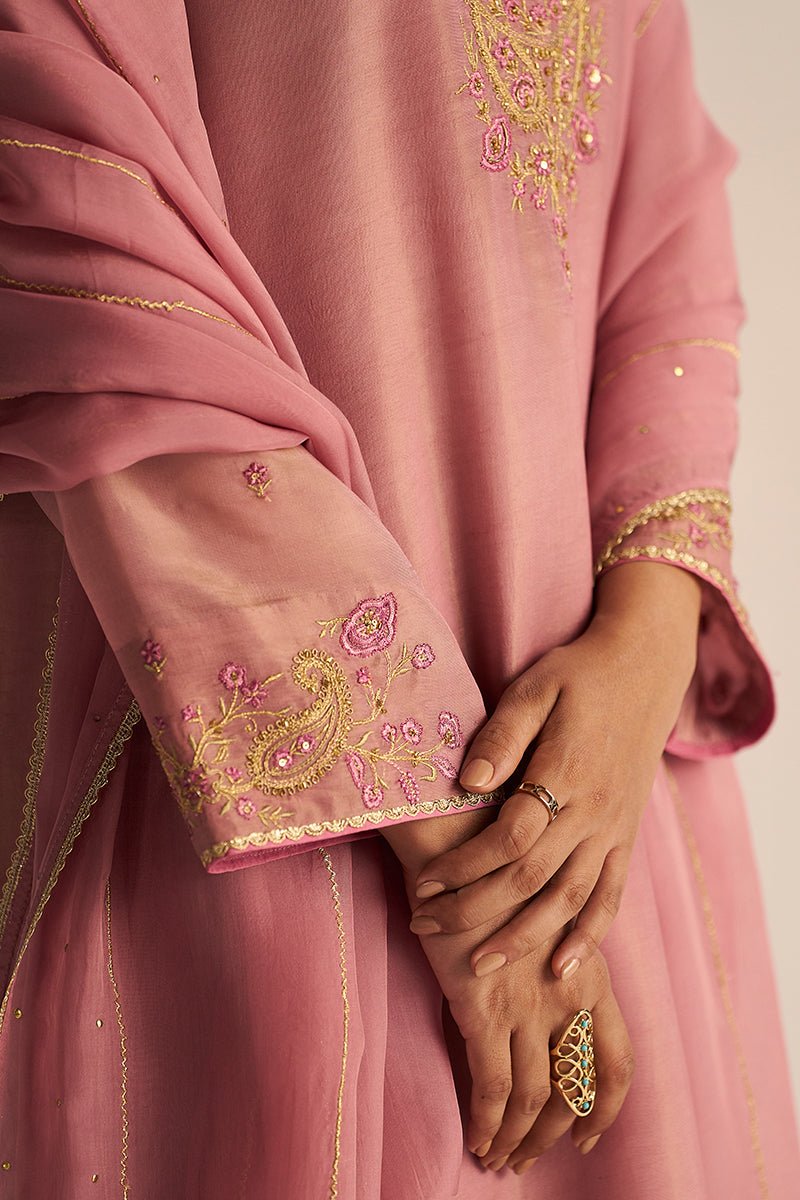 Nostalgia Rose Tissue Silk Festive Kurta Set