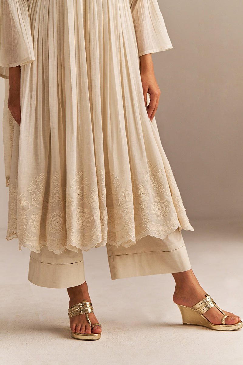 Off-White Mul-Mul Anarkali Kurta Set