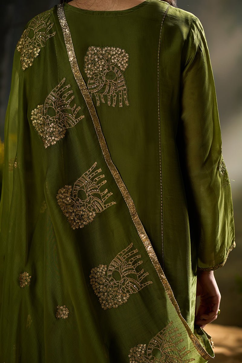 Mehandi Green Silk Festive Kurta Set