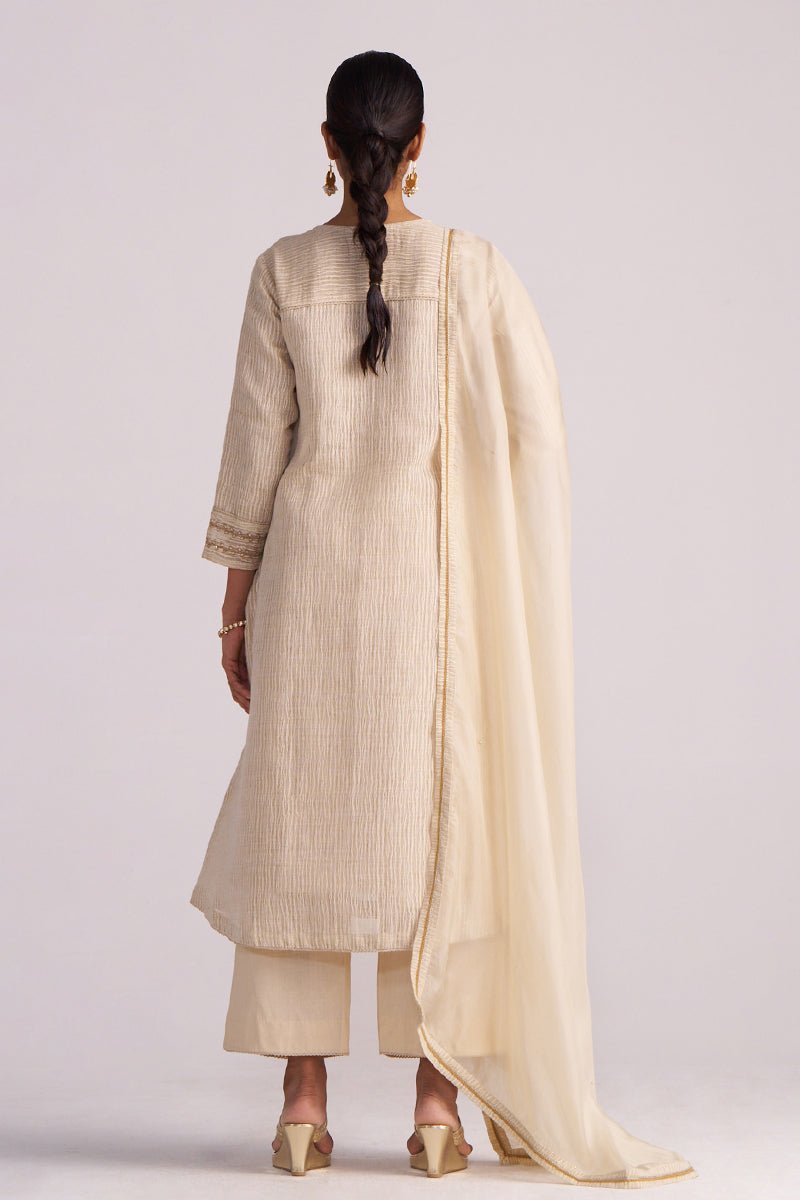 Beige Woven Kurta Set