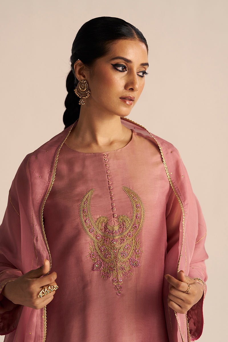 Nostalgia Rose Tissue Silk Festive Kurta Set
