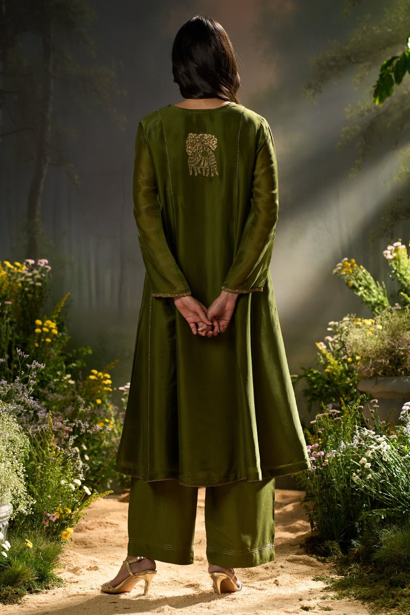 Mehandi Green Silk Festive Kurta Set
