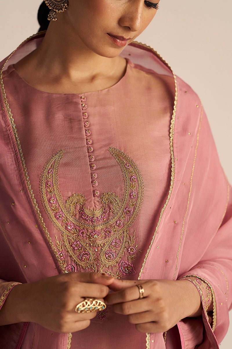 Nostalgia Rose Tissue Silk Festive Kurta Set