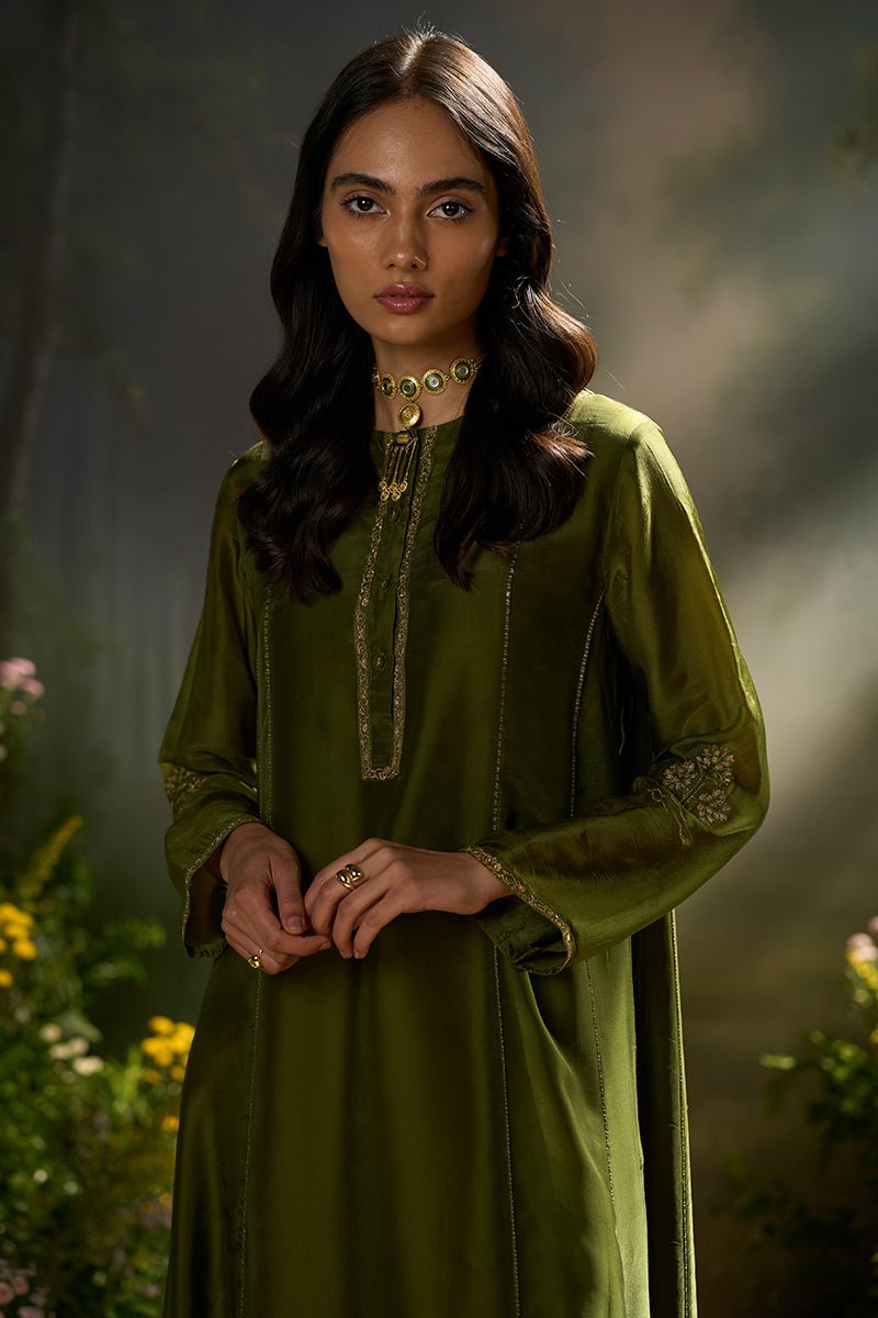 Mehandi Green Silk Festive Kurta Set