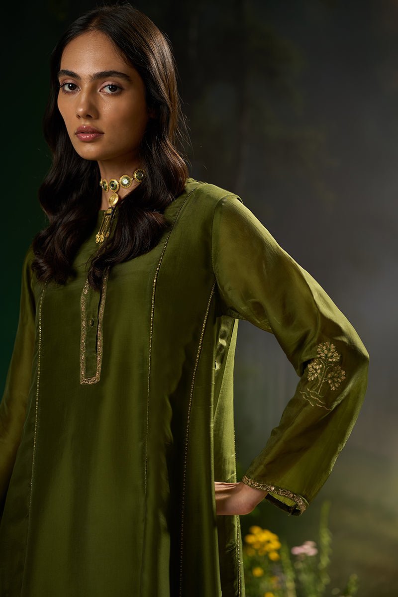 Mehandi Green Silk Festive Kurta Set