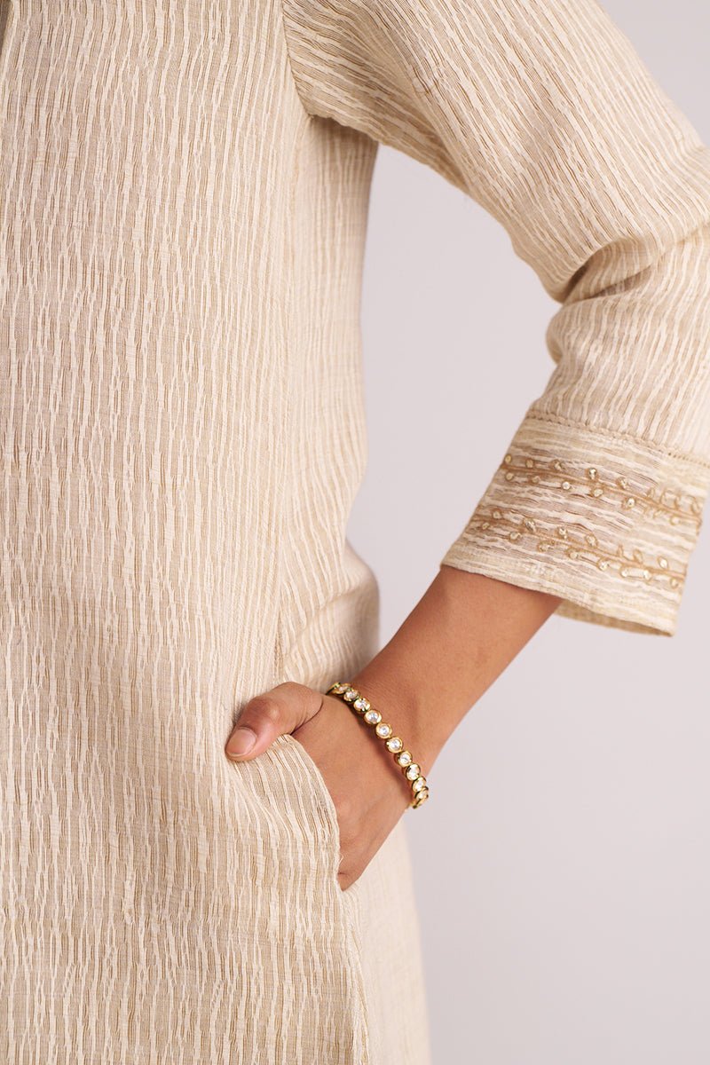 Beige Woven Kurta Set